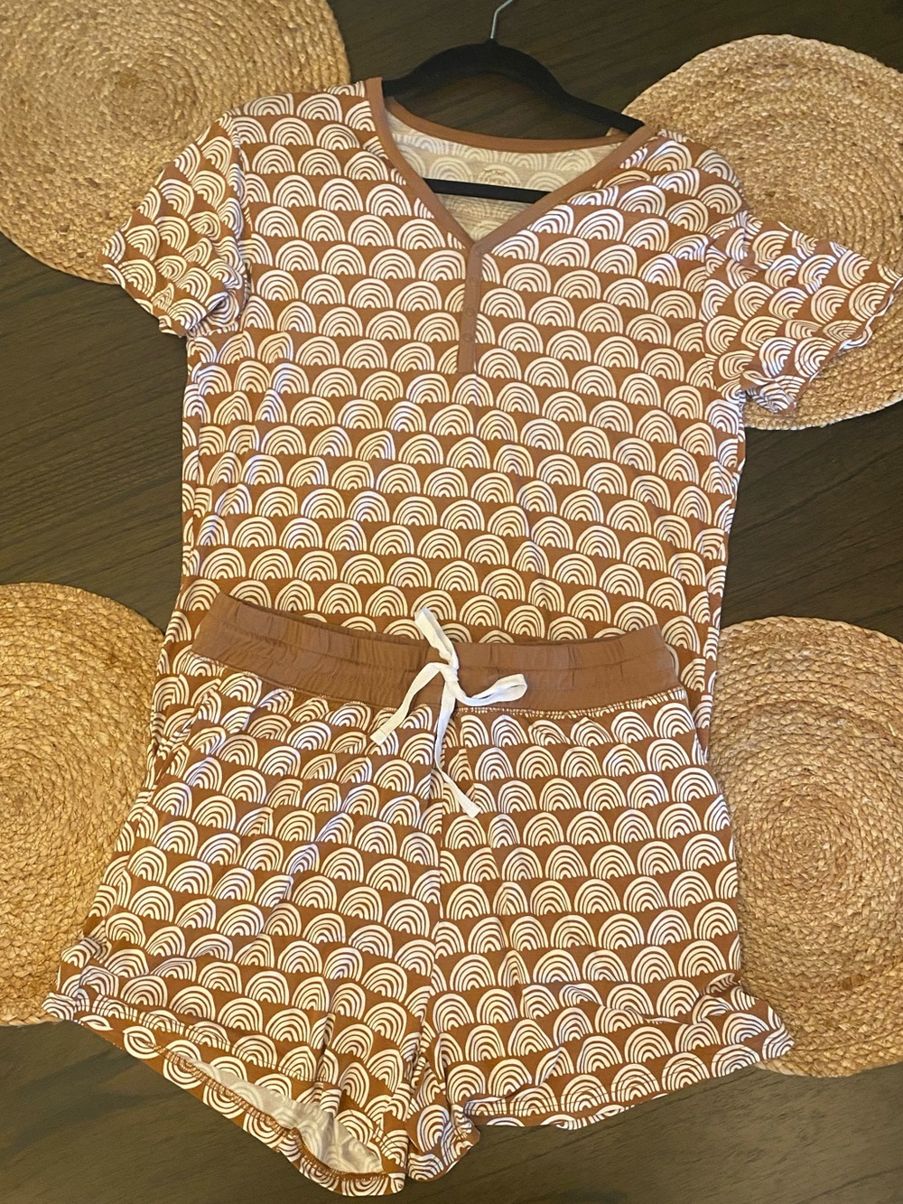 Little Sleepies Women’s Pajama Set Brown Rainbow Short Sleeve Shorts S